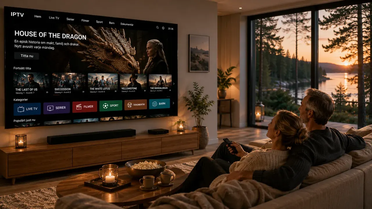 Mysig tv-kväll hemma i soffan med film via IPTV